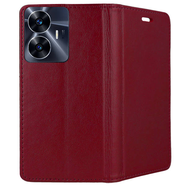9D SKLO + PUZDRO 2v1 pre Realme C55 - Knižkové SMART MAGNETIC bordové
