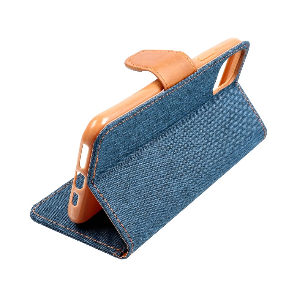 SKLO + PUZDRO 2v1 pre Xiaomi Redmi 12C - Knižkové puzdro CANVAS modro hnedé
