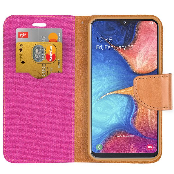 9D SKLO + PUZDRO 2v1 pre SAMSUNG GALAXY A20e - Knižkové CANVAS ružovo hnedé