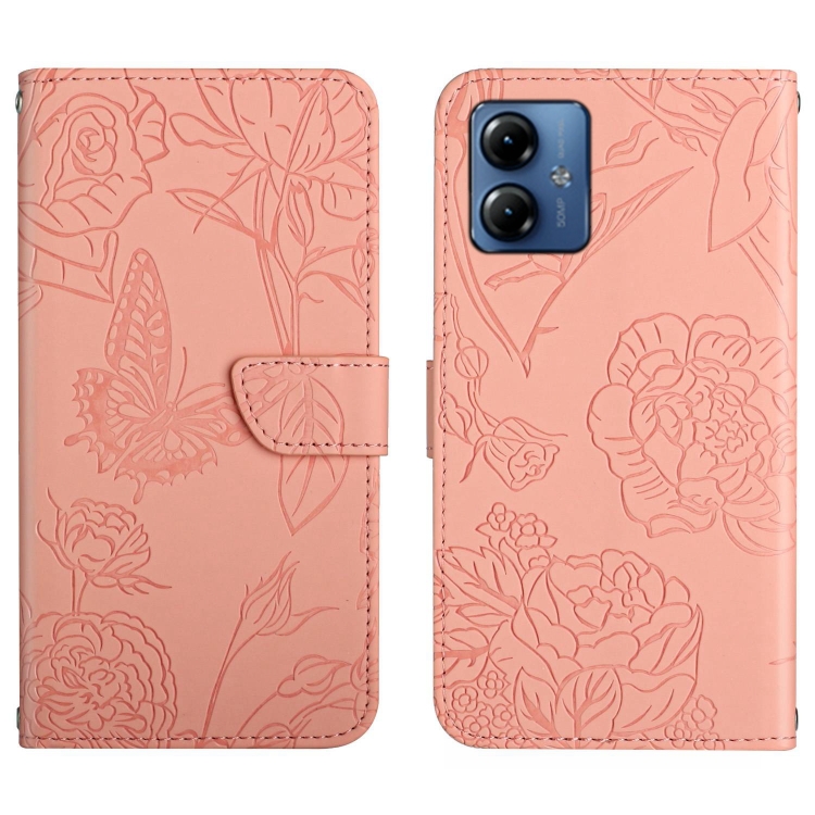 9D SKLO + PUZDRO 2v1 pre Motorola Moto G14 - Knižkové Butterfly ružové