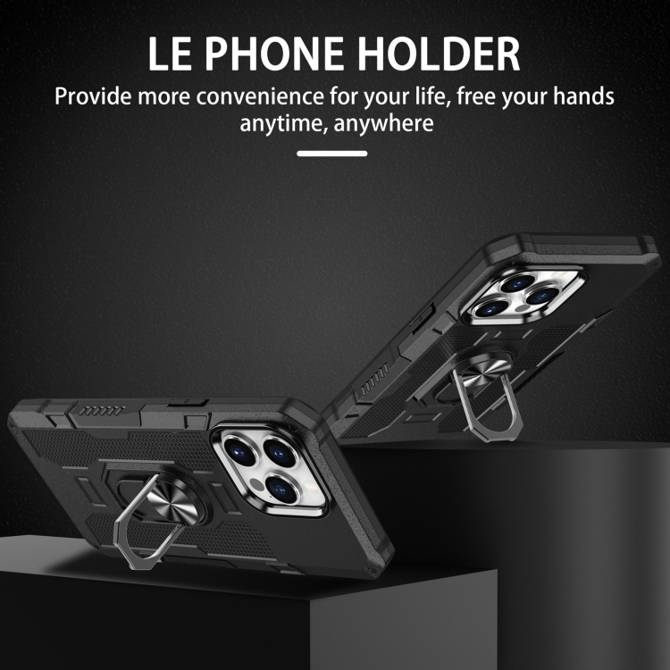 SKLO + PUZDRO 2v1 pre iPhone 15 Pro Max - Tvrdené RING HOLDER čierne