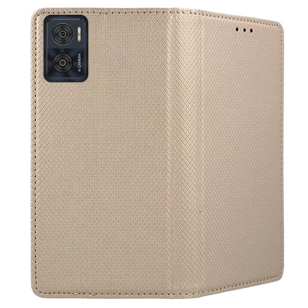9D SKLO + PUZDRO 2v1 pre Motorola Moto E22 / E22i -  Knižkové MAGNET zlaté