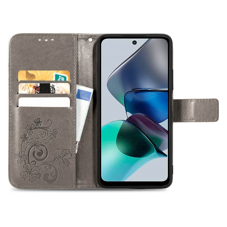 SKLO + PUZDRO 2v1 pre Motorola Moto G23 / G13 - Knižkové LEAF sivé