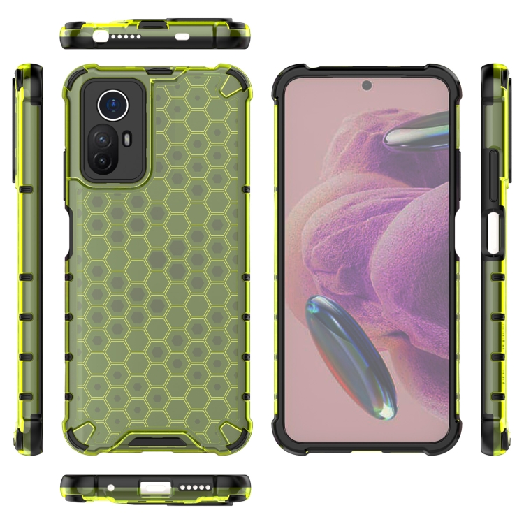 SKLO + PUZDRO 2v1 pre Xiaomi Redmi Note 12S - Tvrdené HONEYCOMB zelené