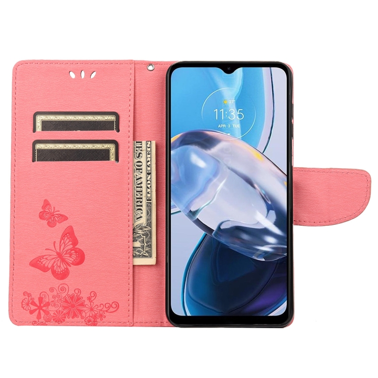 Knižkové puzdro pre Motorola Moto E22 / E22i - BUTTERFLY ružové