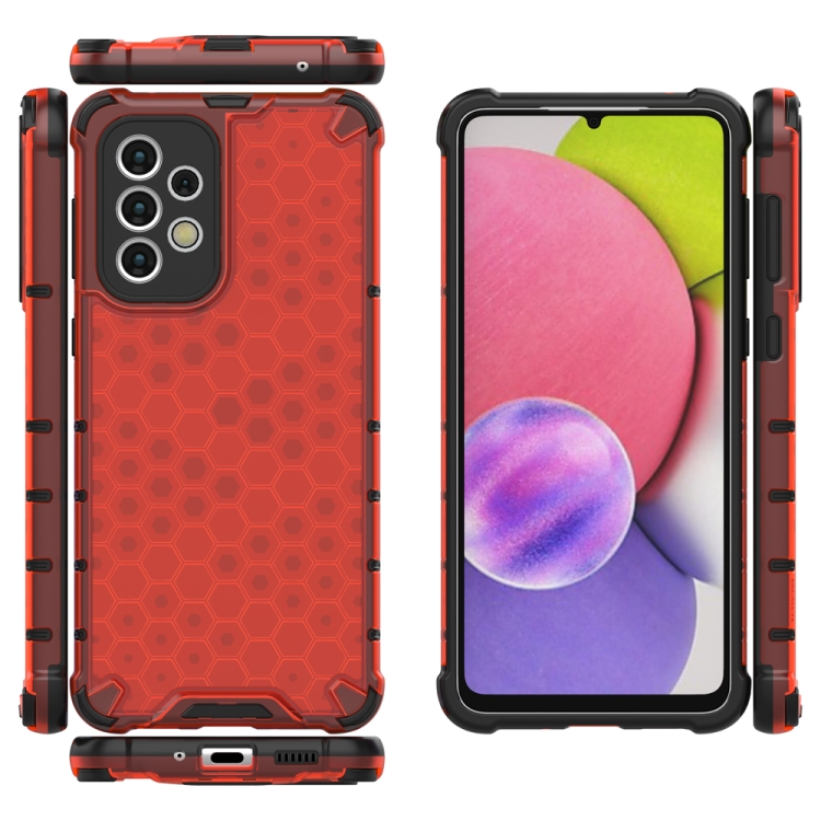 SKLO + PUZDRO 2v1 pre Samsung Galaxy A33 5G - Tvrdené HONEYCOMB červené