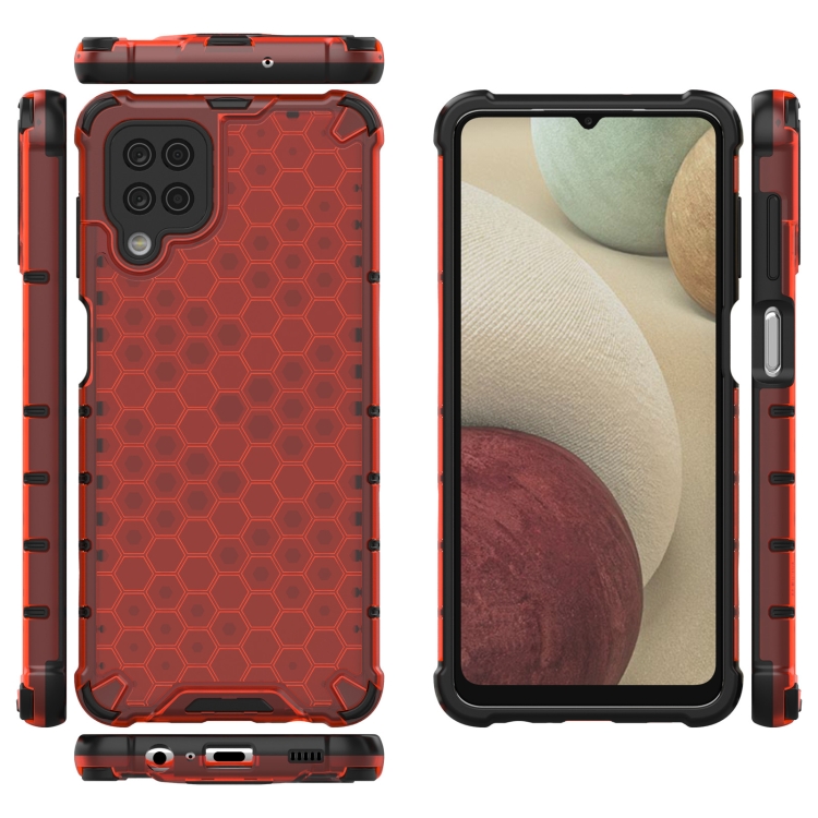 Tvrdený kryt pre Samsung Galaxy A12 - HONEYCOMB červený