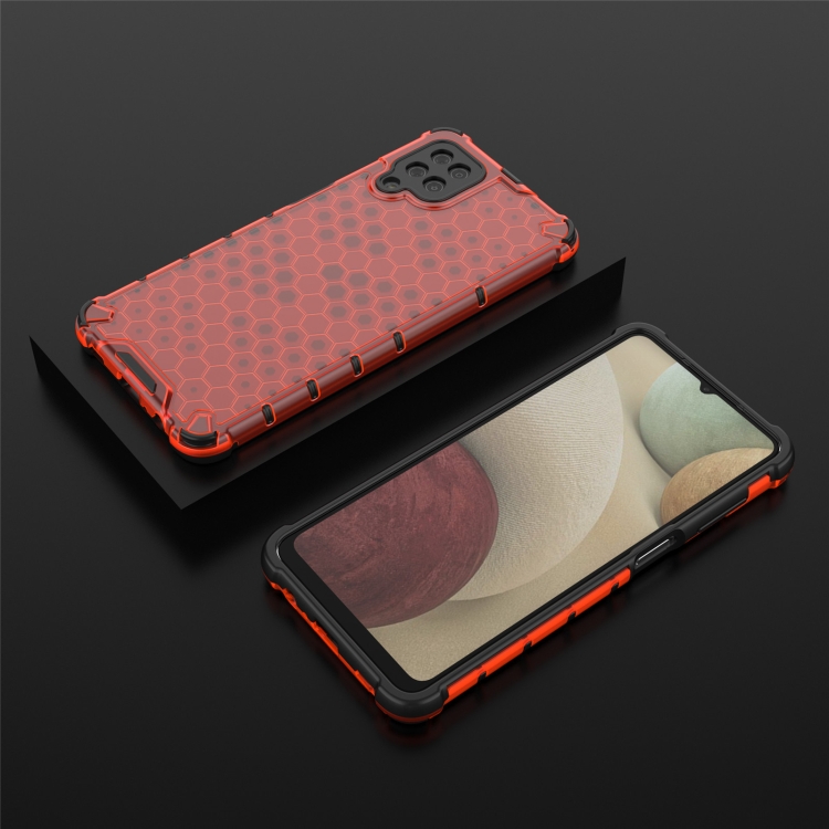 Tvrdený kryt pre Samsung Galaxy A12 - HONEYCOMB červený