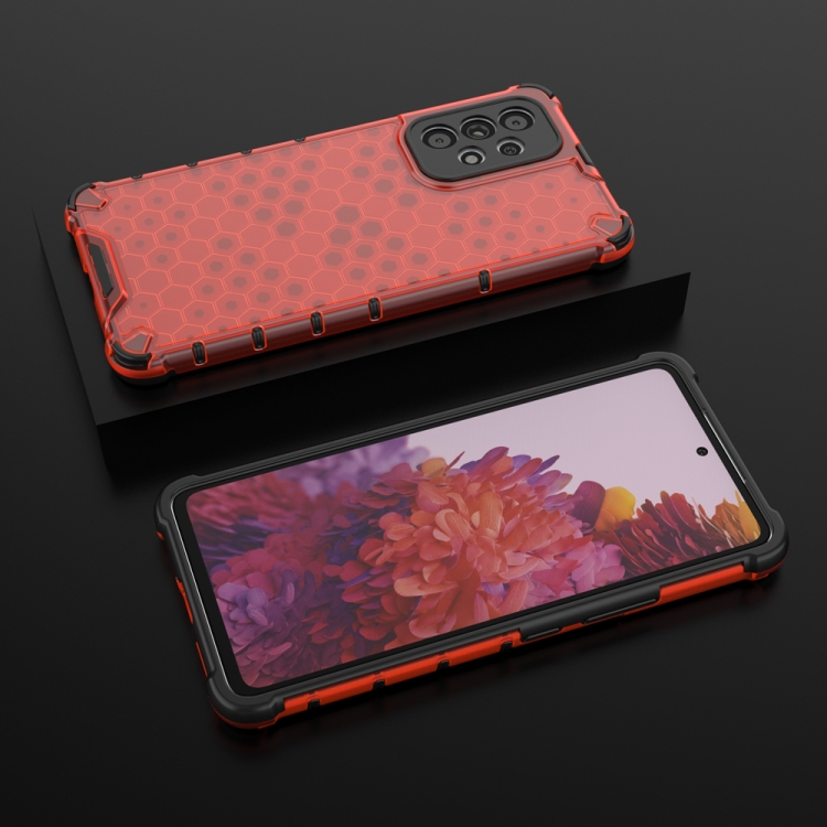 SKLO + PUZDRO 2v1 pre Samsung Galaxy A53 5G - Tvrdené HONEYCOMB červené