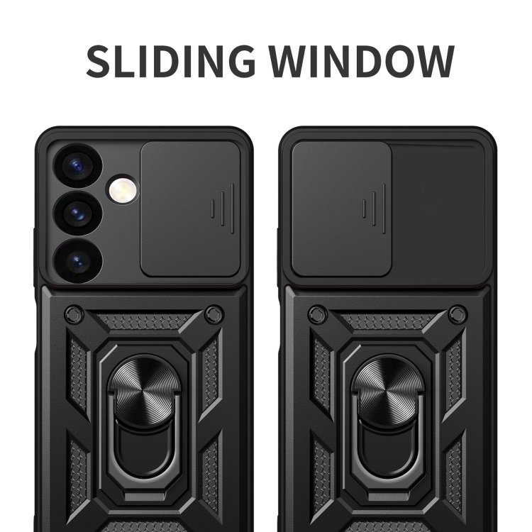 SKLO + KRYT 2v1 pre Samsung Galaxy S24 Plus 5G - Tvrdený RING ARMOR SLIDE zlatý