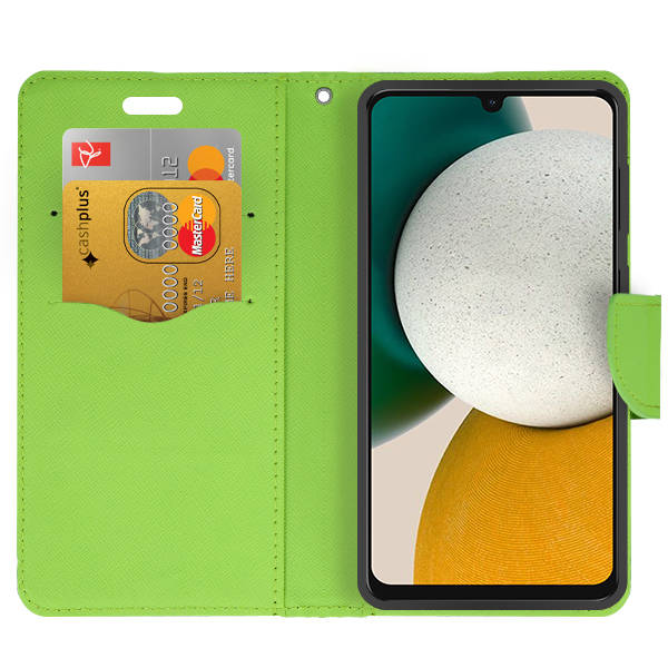 SKLO + PUZDRO 2v1 pre Samsung Galaxy A15 / A15 5G - Knižkové puzdro FANCY modro zelené