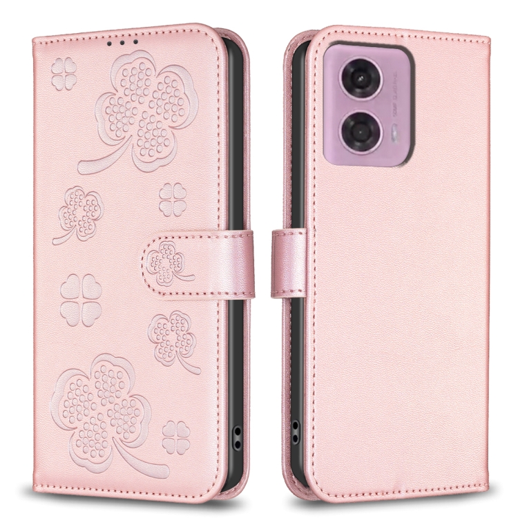 SKLO + PUZDRO 2v1 pre Motorola Moto G34 5G - Knižkové puzdro LEAF ružové