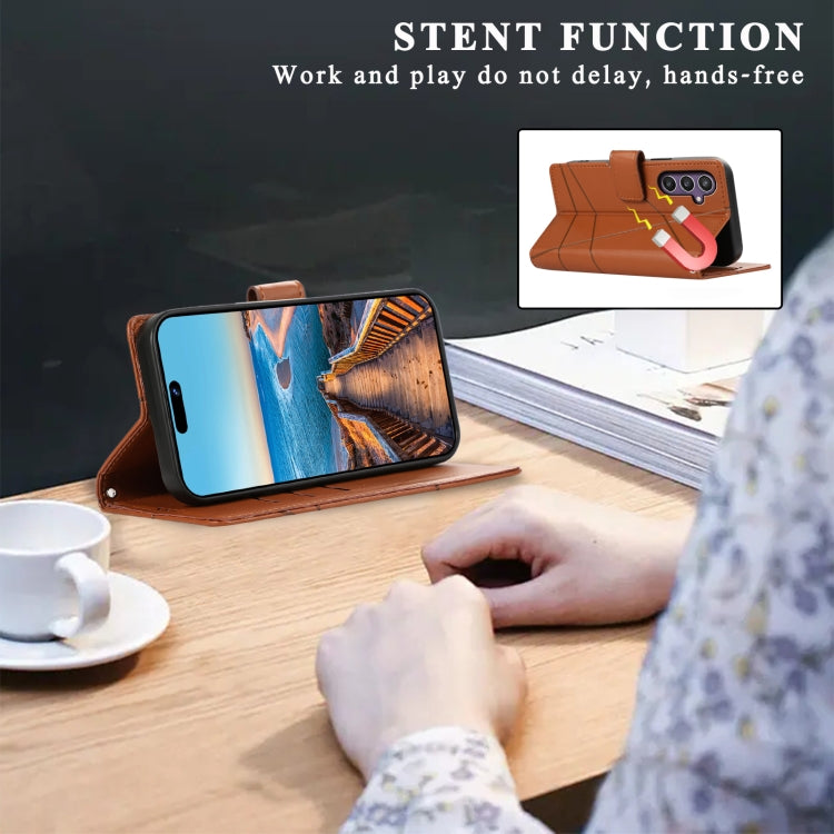 STITCHING Knižkové puzdro pre Samsung Galaxy S23 FE - tmavo hnedé