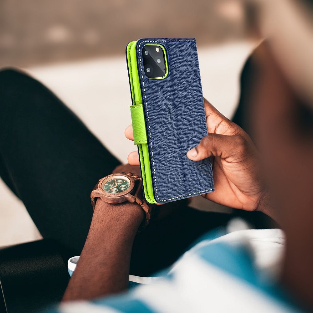 FANCY knižkové puzdro Apple iPhone 16 navy / limetka