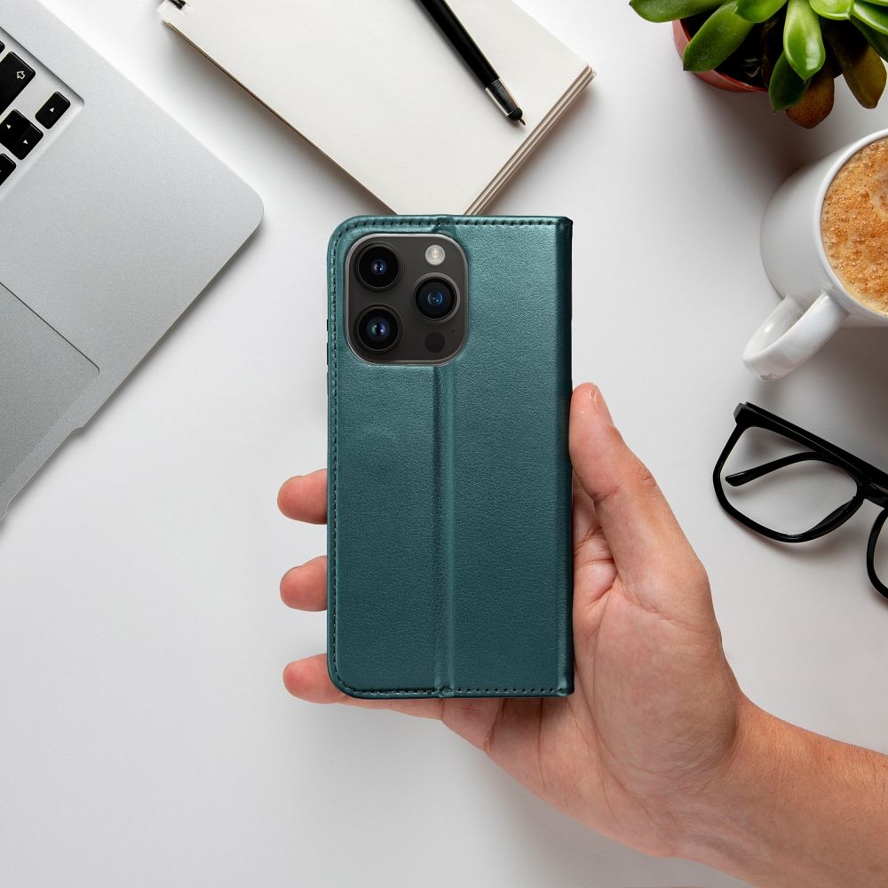 Knižkové puzdro SMART MAGNETO na Apple iPhone 16 Pro tmavozelené