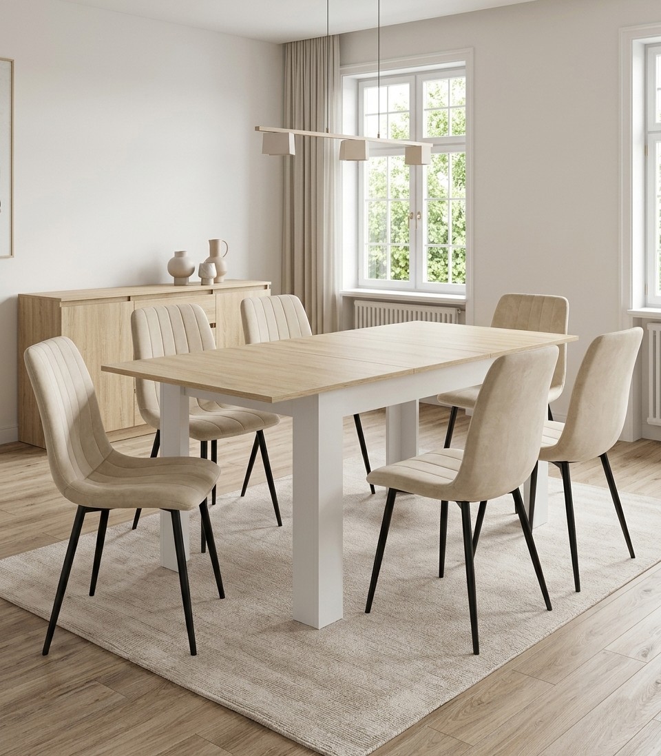 Rozkladací stôl NP 120-160x80 Sonoma - biele nohy