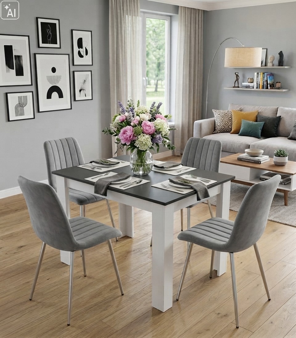Stolička LAVA - svetlosivý zamat / chrómové nohy x 4