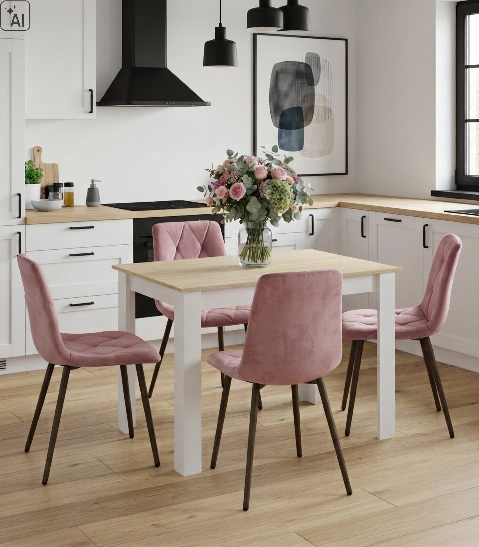 Stolička LIBRA - tmavoružový zamat / nohy z orechového dreva x 4