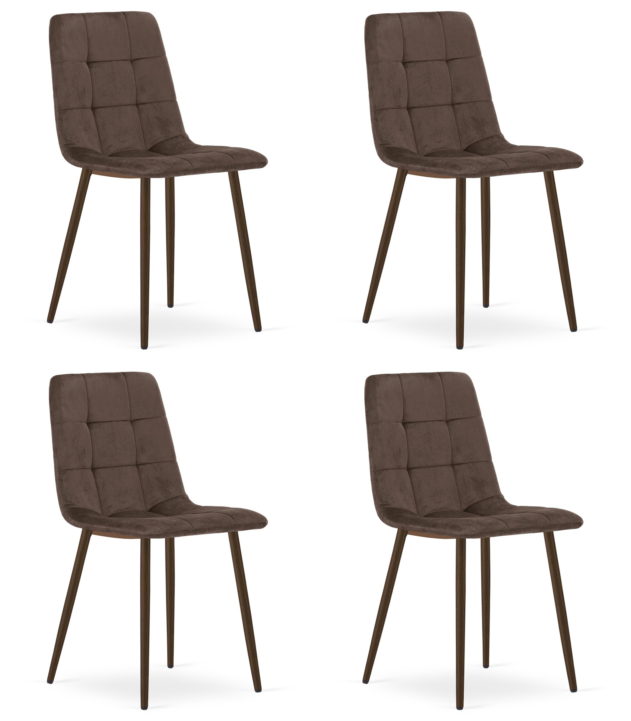 Stolička KARA - tmavohnedý zamat / orechové nohy x 4
