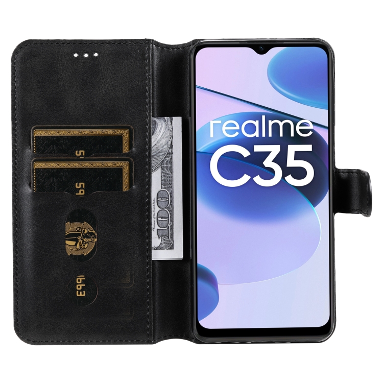 9D SKLO + PÚZDRO 2v1 pre Realme C35 - Knižkové Solid čierne
