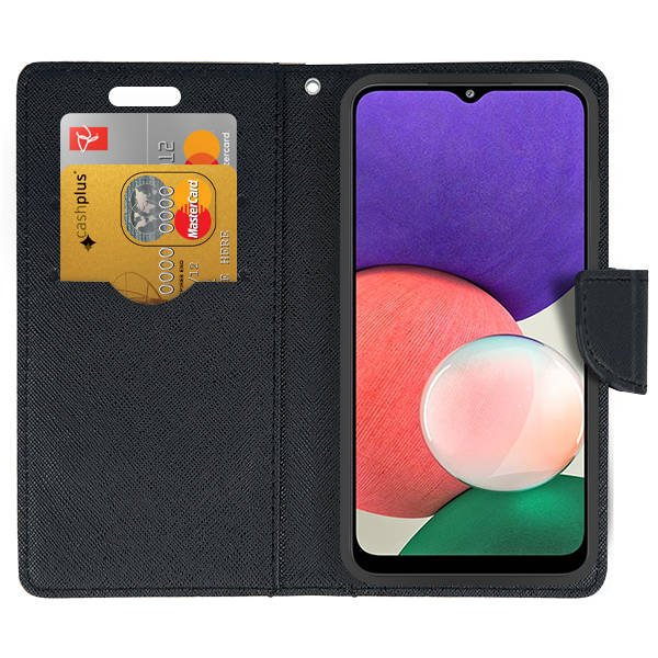 9D SKLO + PUZDRO 2v1 pre Samsung Galaxy A22 5G - Knižkové Fancy zlato čierne