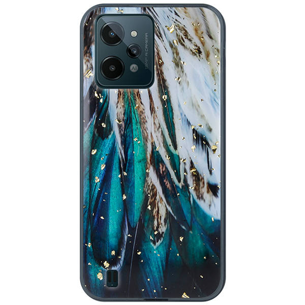 9D SKLO + PUZDRO 2v1 pre Realme C31 - Silikónové GLAM feathers