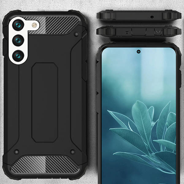 SKLO + PUZDRO 2v1 pre Samsung Galaxy S23 Plus 5G - Tvrdené HYBRID Armor čierne