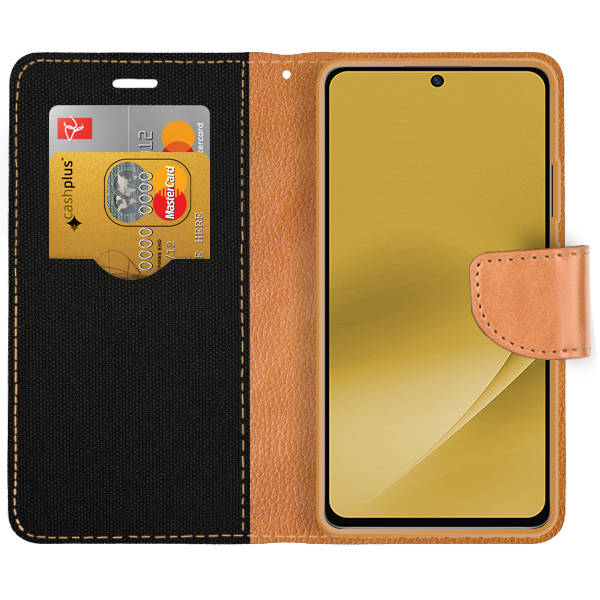 SKLO + PUZDRO 2v1 pre Xiaomi 12 Lite - Knižkové CANVAS čierno hnedé