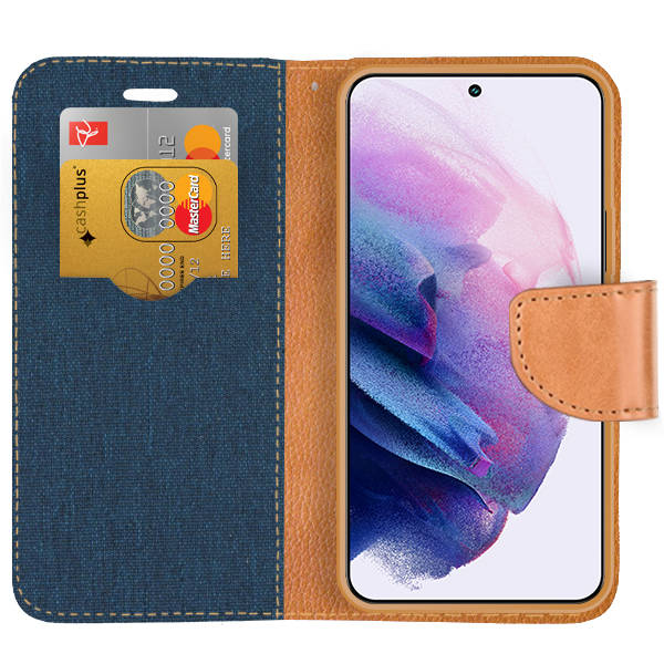 9D SKLO + PUZDRO 2v1 pre Samsung Galaxy A54 5G - Knižkové CANVAS modro hnedé