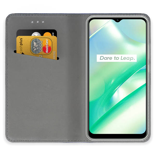 9D SKLO + PUZDRO 2v1 pre Realme C33 - Knižkové MAGNET modré