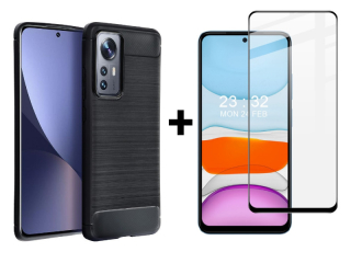 SKLO + PUZDRO 2v1 pre Xiaomi Redmi Note 12S - Silikónové CARBON čierne