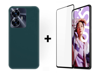 9D SKLO + PUZDRO 2v1 pre Realme C55 - Silikónové zelené