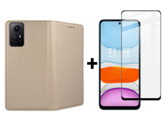 SKLO + PUZDRO 2v1 pre Xiaomi Redmi Note 12S - Knižkové SMART MAGNET zlaté