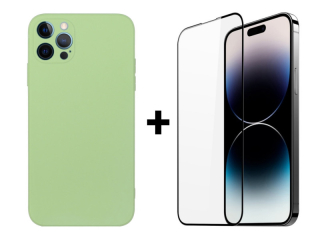 SKLO + PUZDRO 2v1 pre iPhone 15 Pro Max - Silikónové zelené