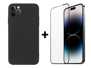 SKLO + PUZDRO 2v1 pre iPhone 15 Pro Max - Silikónové čierne