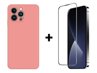 SKLO + PUZDRO 2v1 pre iPhone 15 Pro - Silikónové ružové