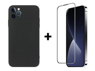 SKLO + PUZDRO 2v1 pre iPhone 15 Pro - Silikónové čierne