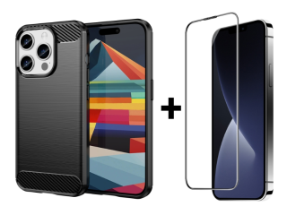 SKLO + PUZDRO 2v1 pre iPhone 15 Pro - CARBON čierne
