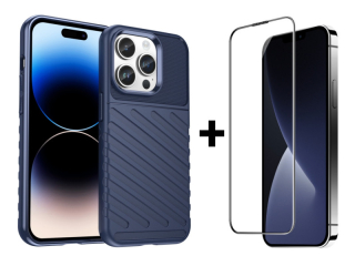 SKLO + PUZDRO 2v1 pre iPhone 15 Pro - THUNDER modré
