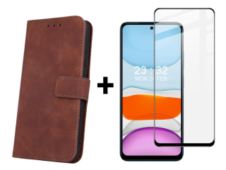 SKLO + PUZDRO 2v1 pre Xiaomi Redmi Note 12S - Knižkové VELVET hnedé