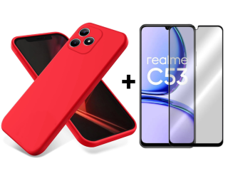 SKLO + PUZDRO 2v1 pre Realme C53 - Silikónové červené