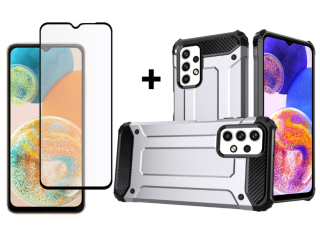 SKLO + PUZDRO 2v1 pre Samsung Galaxy A23 / A23 5G - HYBRID ARMOR silver