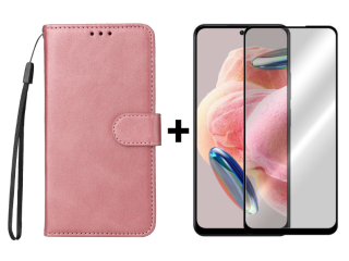 SKLO + PUZDRO 2v1 pre Xiaomi Redmi Note 12 - Knižkové SOLID ružové