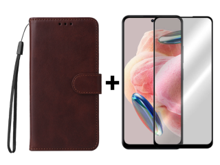 SKLO + PUZDRO 2v1 pre Xiaomi Redmi Note 12 - Knižkové SOLID hnedé