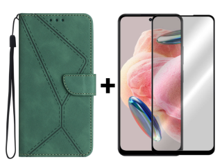 SKLO + PUZDRO 2v1 pre Xiaomi Redmi Note 12 - Knižkové STITCHING zelené