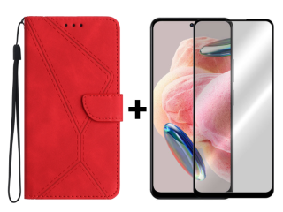 SKLO + PUZDRO 2v1 pre Xiaomi Redmi Note 12 - Knižkové STITCHING červené
