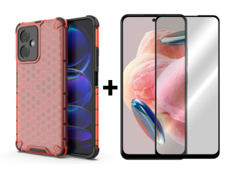 SKLO + PUZDRO 2v1 pre Xiaomi Redmi Note 12 - Tvrdené HONEYCOMB červené