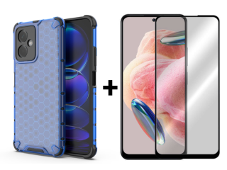SKLO + PUZDRO 2v1 pre Xiaomi Redmi Note 12 - Tvrdené HONEYCOMB modré
