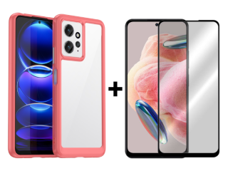 SKLO + PUZDRO 2v1 pre Xiaomi Redmi Note 12 - Tvrdené SPACE červené