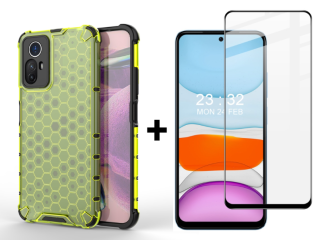 SKLO + PUZDRO 2v1 pre Xiaomi Redmi Note 12S - Tvrdené HONEYCOMB zelené